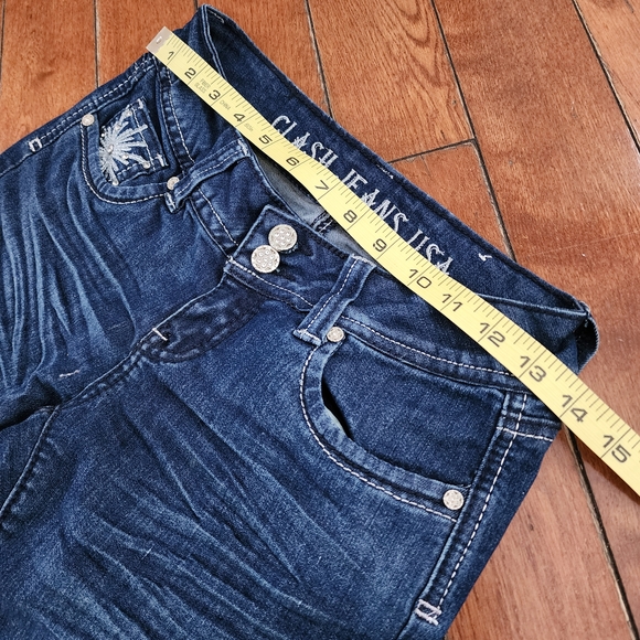 Y2K Clash Jeans USA Embellished Flare Blue Denim Sz 1 / XS McBling 2000s Grunge - Picture 5 of 12